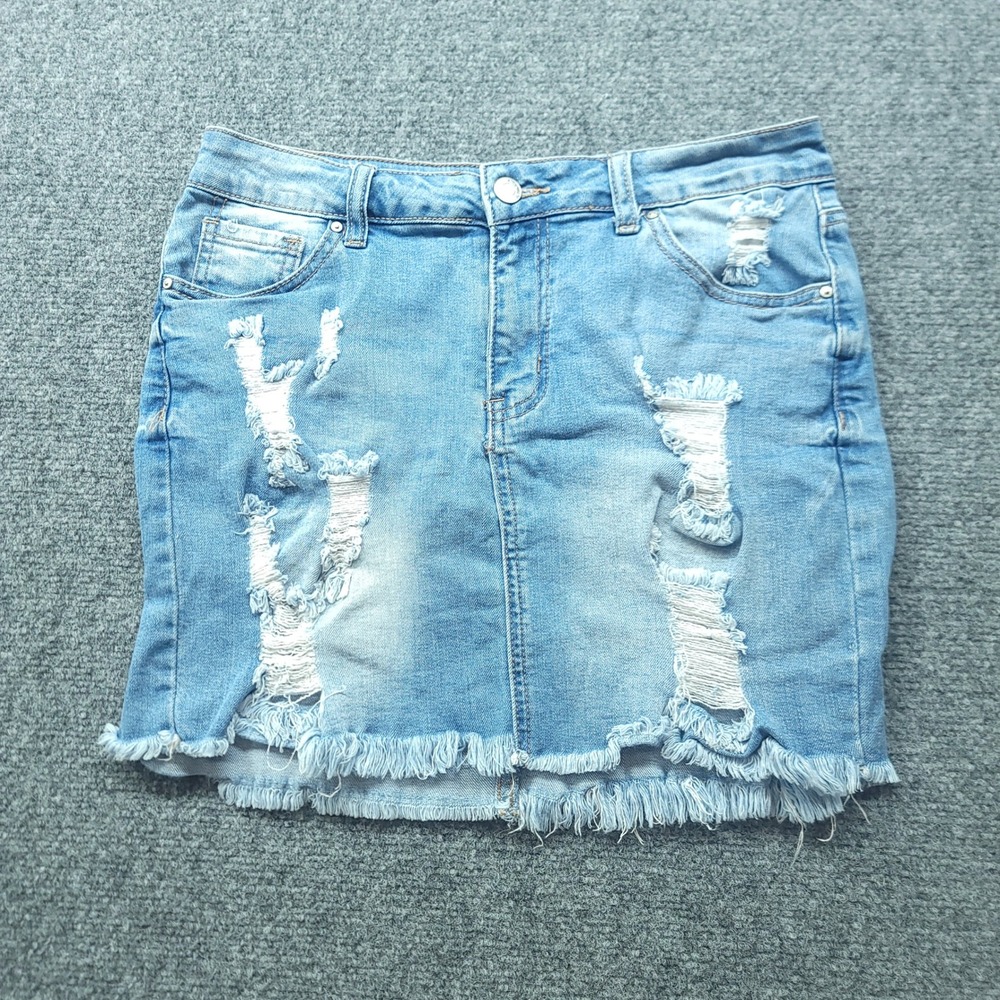 Wax Jean Los Angeles Distressed Denim Mini Skirt Light Wash Size M 90114